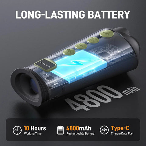 Thermal Monocular For Night Hunting And Wildlife Watch, 256x192 Sensor With Super Resolution To 512x384, featuring a 4800mAh battery.