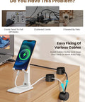 360 Degree Magnetic Cable Clips For Desk And Car installed on wooden desk, organizing charging cables neatly, 6 Pack, Black