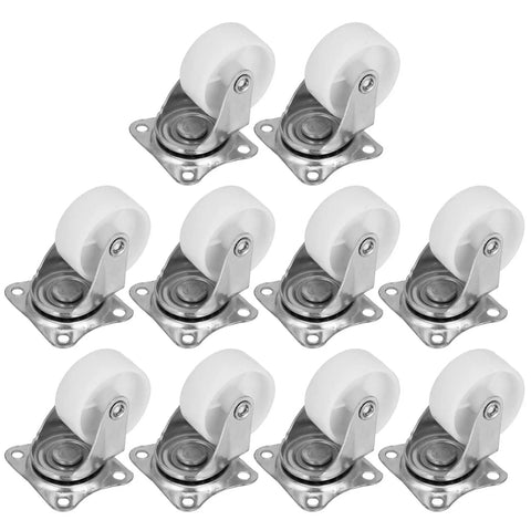 Rcniso 10 Pack White PP Universal Casters Wheels, with Smooth 360 Degree Rotation Ball Bearings for Cabinet Bookshelf Crib Furniture set.