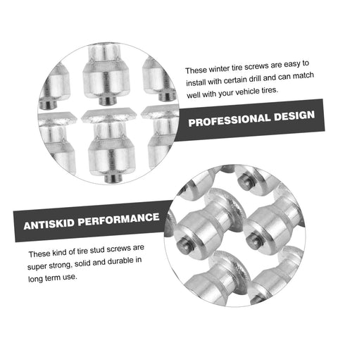 Premium Tungsten Winter Tire Studs Pack Badass Traction And Hella Grip On Icy Snow Roads Smooth Bolt On Installation Heavy Duty Anti Skid Spike Anchors For Pickup Trucks Suv Vans 50 Piece close-up of tire stud screws showing professional design and antiskid performance.