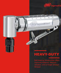 Ingersoll Rand 301B 1/4 in right-angle air die grinder, side view, aluminum housing with IR logo