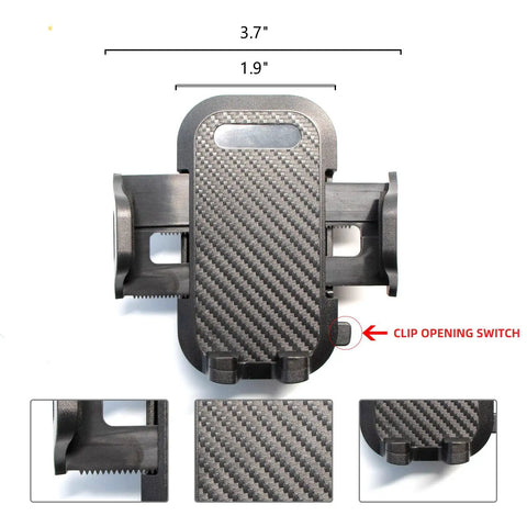 Upgrade Rugged Dashboard Cell Phone Holder For Jeep Wrangler TJ 1997 2006 showing dimensions 3.7" x 1.9", durable carbon fiber design.
