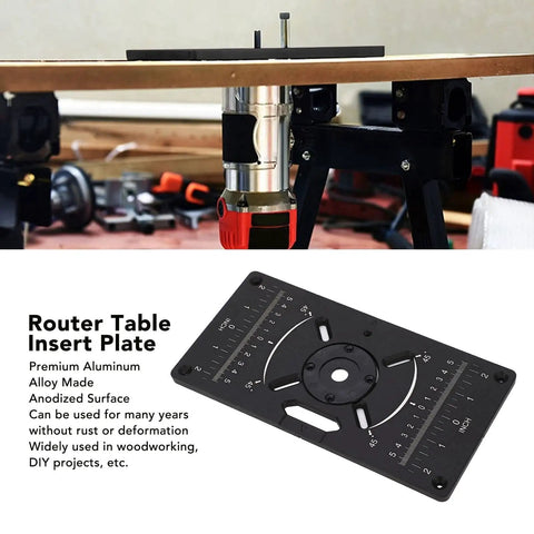 Top Grade Aluminum Router Table Insert Plate With Four Butter Smooth Trim Rings And Dual Inch Metric Scale For Zero Fuss Woodworking DIY.