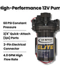 High-performance 12V pump with 60 PSI pressure and 4.0 GPM flow rate for 45 Gallon UTV Spot Sprayer With 40 Gpm High Flow 12V Pump Roto Molded Poly Tank For Weed Control And Agricultural Pest Management Compatible With Side By Sides.