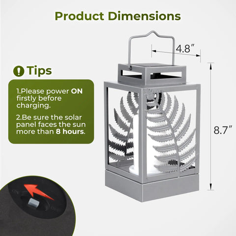 Outdoor Solar Lanterns With Flickering Flame 2 Pack Rustproof Metal LED Lights dimensions and charging tips