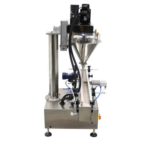 No Sweat Automatic Powder Filler Machine For 10 To 200 Gram Subpackets featuring stainless alloy body and funnel for precise filling.