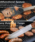Heavy Duty BBQ Grill Tools Set With Non Slip Stainless Steel Utensils multifunctional spatula and grill tongs in use