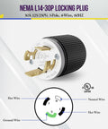 NEMA L14-30P Twist Lock Locking Plug Connector For Generator, 30 Amp 125 And 250 Volt, 3 Pole 4 Wire Grounding, UL Listed