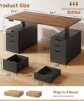 Electric Standing Desk With 6 Drawers, 55 Inch Wide Adjustable Desk With Ample Storage, Black Finish, Two Separate Boxed Units