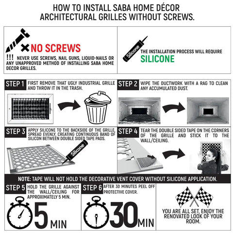 How to install white acrylic plexiglass vent cover for walls and ceilings 10x10 duct opening with 12x12 overall size.
