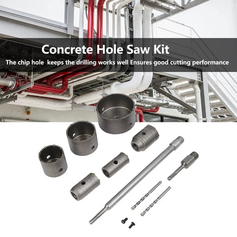 Heavy Duty Concrete Hole Saw Set With Special Shank For Super Fast Cement Brick Wall Water Pipe Drilling And High Wear Carbide Teeth That Last Forever Without Burning, concrete hole saw kit with cores and shank