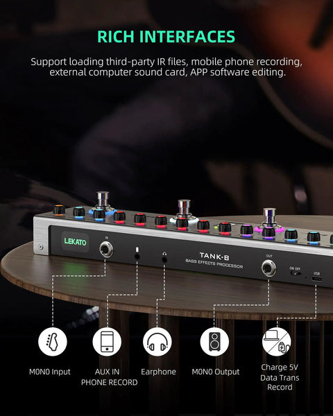 Bass Effects Pedal With 36 Presets And Editable 4 Modules including Amp Compressor Mod Space Reverb IR Cab and Tuner Bluetooth