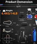 12Ft 3 In 1 Semi Truck Air Line Kit With 12 Foot Air Hoses And Electric Lines, dimensions and components displayed