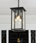 8 Inch Modern Black Exterior Lantern Pendant Light With 3 Lights, Acrylic Bubble Glass Shade, Industrial Hanging Cage
