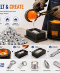 Premium Grade 99.6 Percent Pure Aluminum Ingots And Pellets Pack One Pound in casting process with melting furnace.
