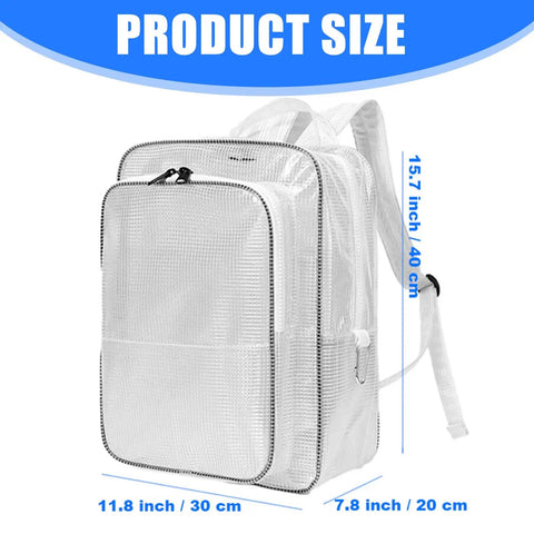 Heavy Duty Pvc Antistatic Backpack With Spacious Transparent Front Panel Ergonomic Tool Pack Built Solid For Cleanroom Protocols And All Day Job Site Hauls, dimensions shown: 15.7x11.8x7.8 inches.