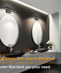 Modern bathroom with 15.7 Inch Black Dimmable LED Vanity Light Over Mirror With 12W Power And Five CCT Color Temperatures 2700K To 5000K