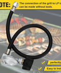 Grill Hose And Regulator Kit With Easy Install For Genesis Spirit Summit Front Control Grills and barbecue setup in background.