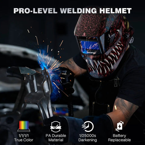 Ultra Fast Auto Darkening Welding Helmet With Four Arc Sensors and Lightning Quick Light To Dark Transition Adjustable Shade Range Four To Thirteen Ideal For TIG MIG ARC Welding Durable Safety Gear For Pros And DIY Welders, PA material