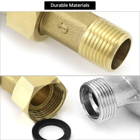 Close-up of Two Pack Water Meter For Cold Water With Pulse Output Half Inch BSPT Thread And Half Inch NPT Adapters showcasing materials.