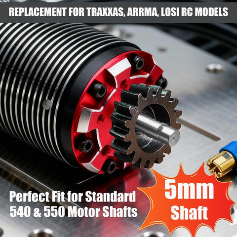 Hardened Carbon Steel RC Pinion Gear Set 5mm Bore, 12T-18T on TRAXXAS Losi 1X10 And 1X8 motor, for 540 and 550 motors