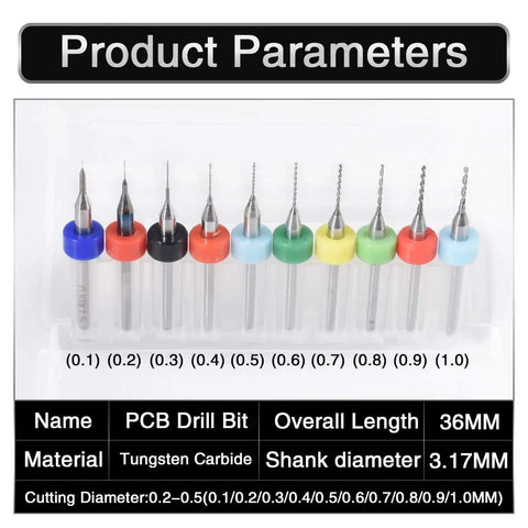 Pro Grade 10 Piece Carbide PCB Drill Bit Set From 0.1mm To 1.0mm For CNC Engraving, Jewelry, And DIY Projects, Includes 1/8 Inch Shank Bits
