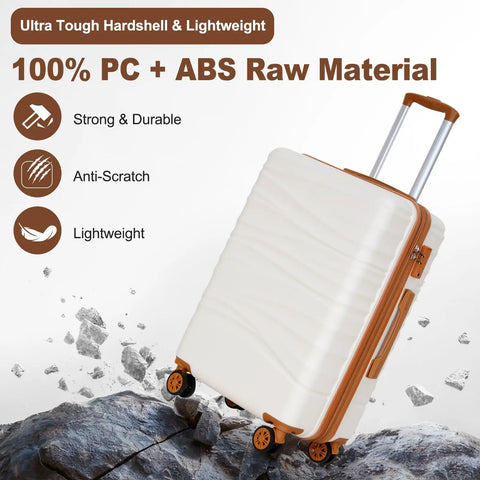 28 Inch Large Checked Luggage With Dual Spinner Wheels Lightweight PC Plus ABS Hardshell Case Scratch Resistant White Suitcase