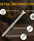 Weekend Warrior Size 9 X 3 Inch Flat Phillips Deck Screws With Satin Nickel Coating 300 Piece showing details like flat head and coarse thread.