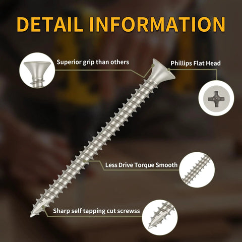 Weekend Warrior Size 9 X 3 Inch Flat Phillips Deck Screws With Satin Nickel Coating 300 Piece showing details like flat head and coarse thread.