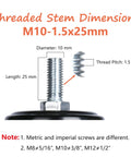 Diagram showing M10 x 25mm threaded stem dimensions for Office Chair Caster Wheels Set Of 4 M10 x 25mm Threaded Swivel Casters.