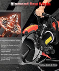 12000W Wall Chaser Concrete Cutter With 16 Inch Electric Ring Saw For Wet Cutting Stone Rebar And Marble Includes Water Fed Dust Suppression System High Power Brushless Motor For Fast Efficient Masonry Work, featuring a diamond saw blade and brushless motor.