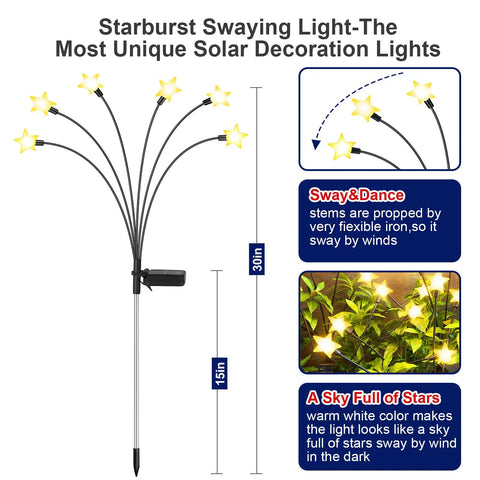 Two Pack Solar Firefly Lights For Garden Upgraded Swaying Iron Wire Outdoor Decor Warm White Pathway And Lawn Yard Lights measuring 30 inches