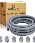 Liquid Tight PVC Conduit Kit, 1-1/4 Inch, 25 Foot Flexible Non Metallic Electrical Conduit With 4 Straight And 2 Angle Fittings