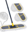Straight Up 24 Inch Commercial Dust Mop Heavy Duty Floor Duster With Smooth Swivel Head Grey on a handle with two replacement heads.
