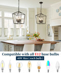 Four Light Black Farmhouse Chandelier With Industrial Metal Cage Adjustable Height Rustic Hanging Light in a kitchen.
