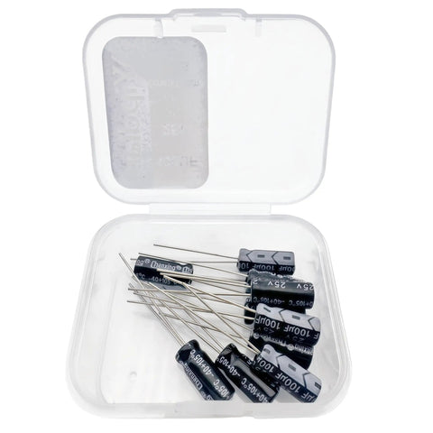High Temperature Aluminum Electrolytic Capacitors 100uF 25V 5x11mm Durable Pack Of 10 For Power Supplies And Industrial Projects With Long Life Capacitance And Low Leakage in clear case
