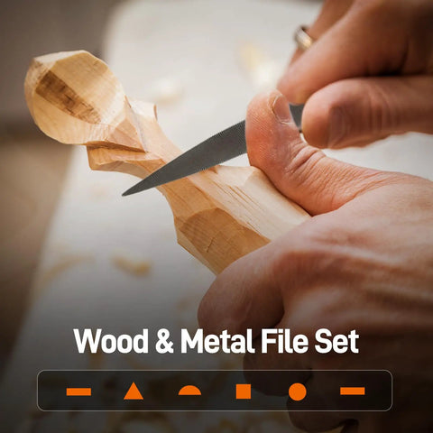 12-Piece Metal Needle File Set With 3 Quick Change Blades and HCS Woodworking Files used on wood carving project.