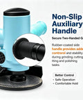 Detail of Non-Slip Rubber Auxiliary Handle on Knockout Four Inch Pneumatic Air Angle Grinder for stable cutting and polishing.