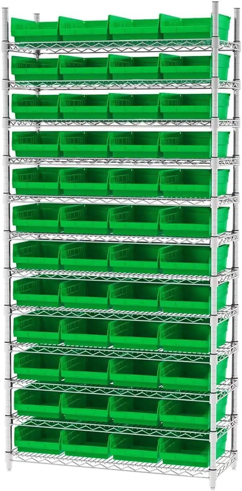 Heavy Duty Plastic Shelf Bins For Garage, Closet, And Drawer Organization 12 X 8 X 4 Inches Green 12 Pack Built Tough For Quick Grab And Go