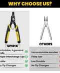 Comparison of 4 In 1 Heavy Duty Snap Ring Pliers Set With Interchangeable Heads vs standard pliers highlighting advantages