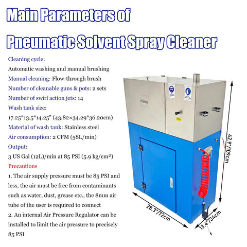 Knockout Pneumatic Solvent Spray Cleaner With Dual Station Spray Gun Pot Wash Kit And 14 Swirling Jets For Fast Oil Based Paint Cleanout And No Sweat Shop Gear Maintenance