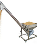Rock Solid Automatic Screw Conveyor Feeder Machine With Food Grade Stainless Steel Auger transferring granules from hopper.