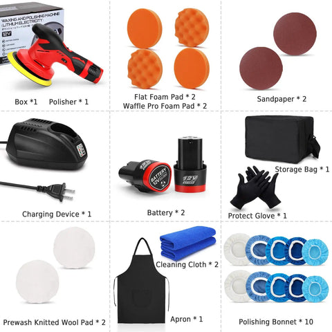 Cordless Car Buffer Polisher Kit With Six Speed Rotary Polisher Pro Grade No Cord Detailing Tool 120W Motor Includes Accessories