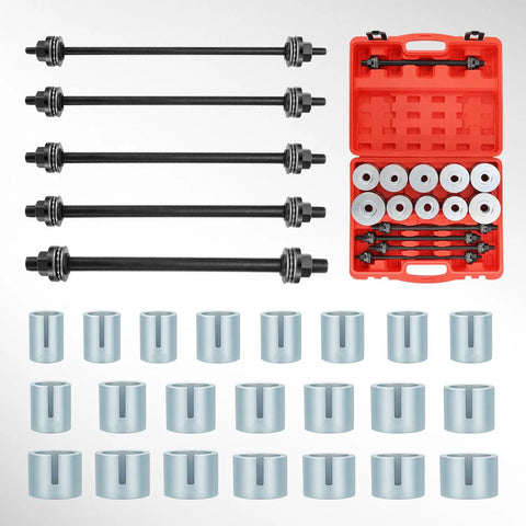 Universal Press And Pull Sleeve Kit For Wheel Bearings And Suspension Bushings, 27 Piece Tool Set With 22 Adapters and carry case
