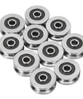 10 Pack V1804 2RS V Groove Ball Bearings 4 By 18 By 8 Millimeter precision guide rail rollers in steel with rubber seals.