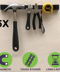 Magnetic Tool Strips Organizer 5 Pack With Sixty Inches Total Length PVC Sticker Coated Magnetic Rails for tools holding hammer, pliers, tape measure on wall