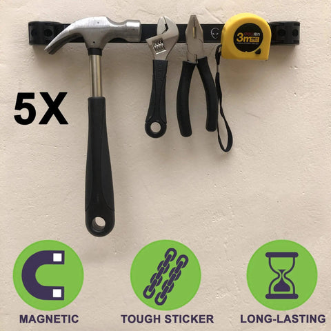 Magnetic Tool Strips Organizer 5 Pack With Sixty Inches Total Length PVC Sticker Coated Magnetic Rails for tools holding hammer, pliers, tape measure on wall