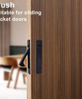 Pocket Door Privacy Lock With Edge Pull Handle For Bedroom And Bathroom Stainless Steel Recessed Matte Black Finish Two Sided Knob Fits 1 3/8 Inch To 2 3/16 Inch Doors Ideal For Hidden Pocket Doors In Moist Environments.