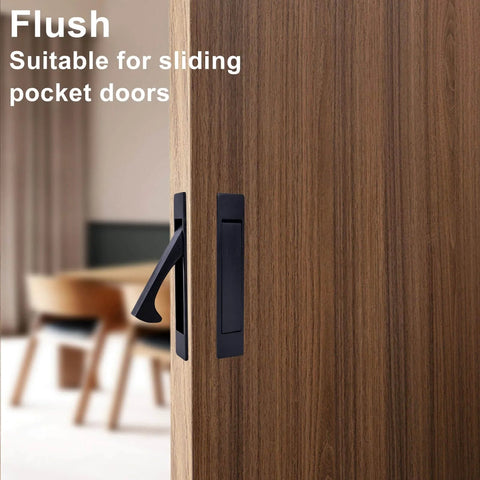 Pocket Door Privacy Lock With Edge Pull Handle For Bedroom And Bathroom Stainless Steel Recessed Matte Black Finish Two Sided Knob Fits 1 3/8 Inch To 2 3/16 Inch Doors Ideal For Hidden Pocket Doors In Moist Environments.
