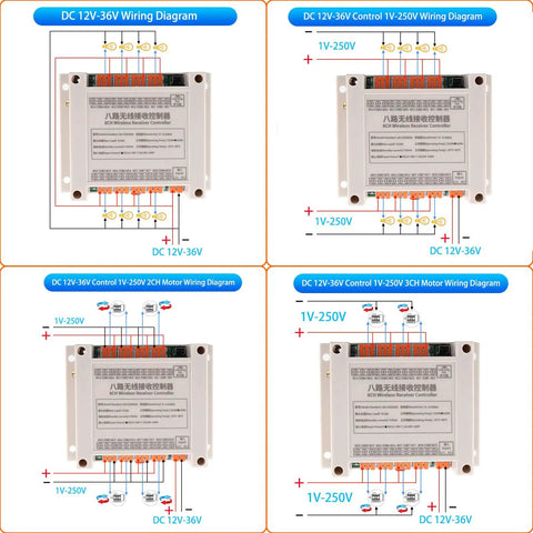 8 Channel Wireless Remote Control Switch For DC 12V To 36V Systems 433MHz 10A Relay wiring diagram for easy installation